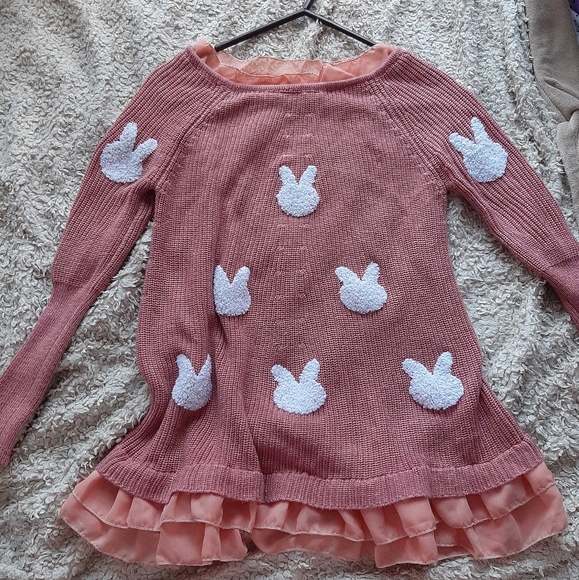 59 seconds - Frilled trim rabbit print knit tunic - Picture 3 of 4